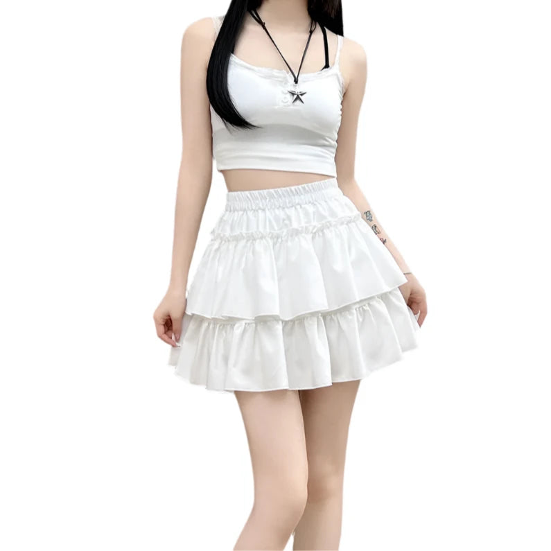Elastic High-Waist Ruffles Skirt