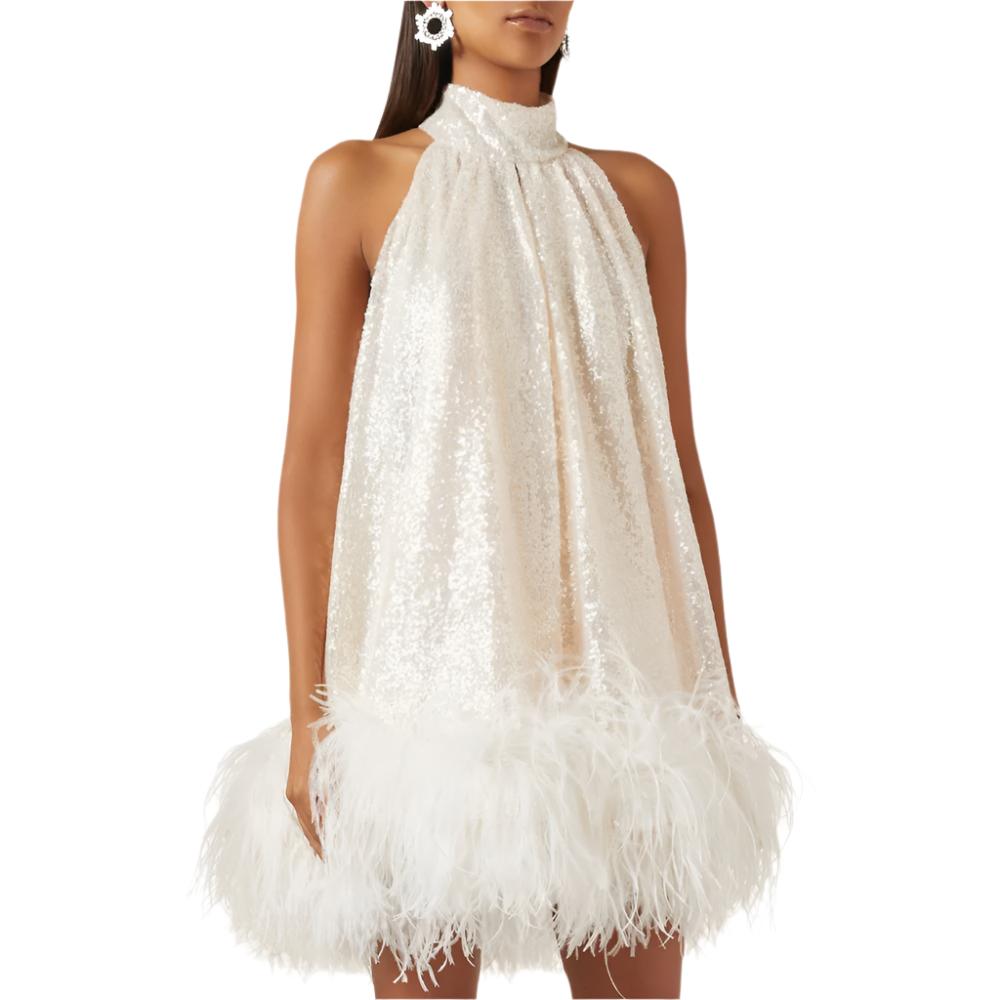 Glitter Feather Halter Dress